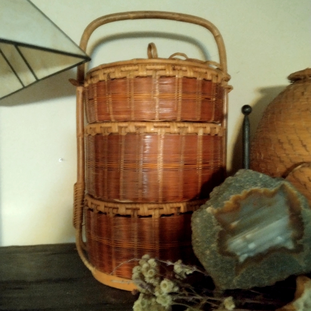 Handcrafted Brown Wicker Three Tier Basket